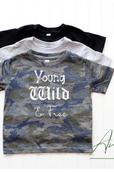 Young wild and free shirt, toddler boys tshirt, birthday gift for toddler boy, cool shirts for boys, 1st birthday gift for boys, band shirts